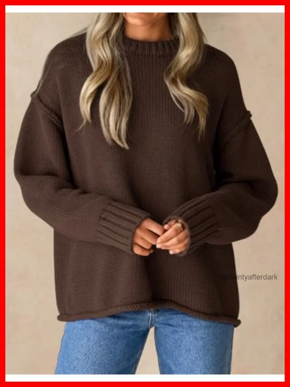 Oversized Chunky Cotton Blend Crewneck Pullover Sweater